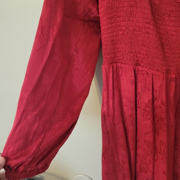 Maurices Red Floral Long Sleeve Midi Peasant Dress With Pockets. Size M - Picture 6 of 8